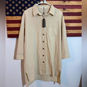 Beyove Beige Oversized Long Button-Up Shirt Size L